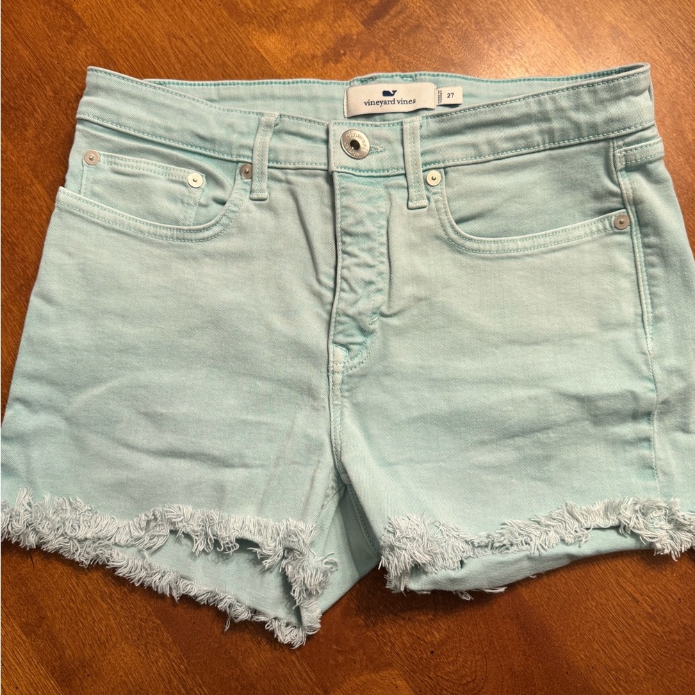 Vineyard Vines Women's Aqua Frayed Jean Shorts